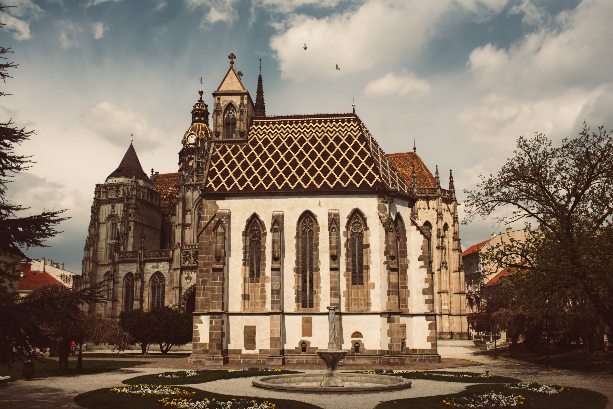 St. Michael chapel and St. Elisabeth cathedral in the main square of Kosice city in eastern Slovakia.